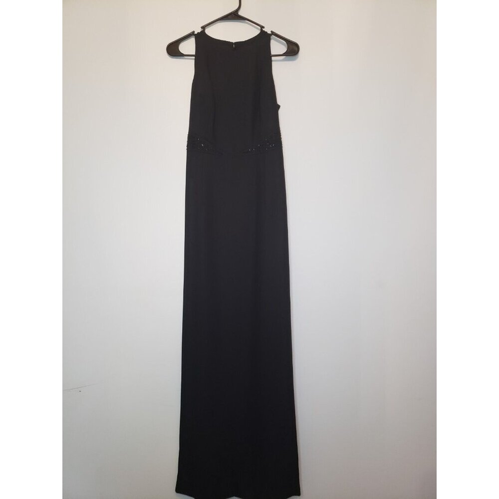 Liz Claiborne Night Womens 4 Formal Dress Black Sleeveless Beaded Maxi Open Back